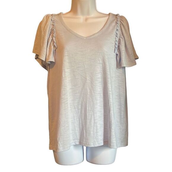 Lauren Conrad Large Blue Ruffle Sleeve V Neck Lightweight Top NWOT Lagenlook - Picture 1 of 8